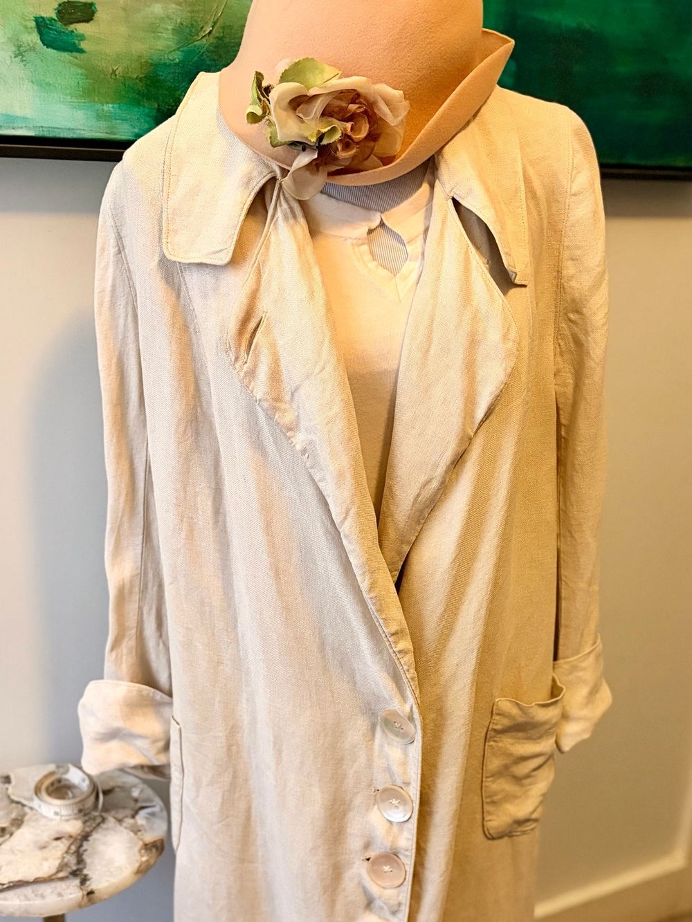 Vintage Women's Cream Linen Driving Coat